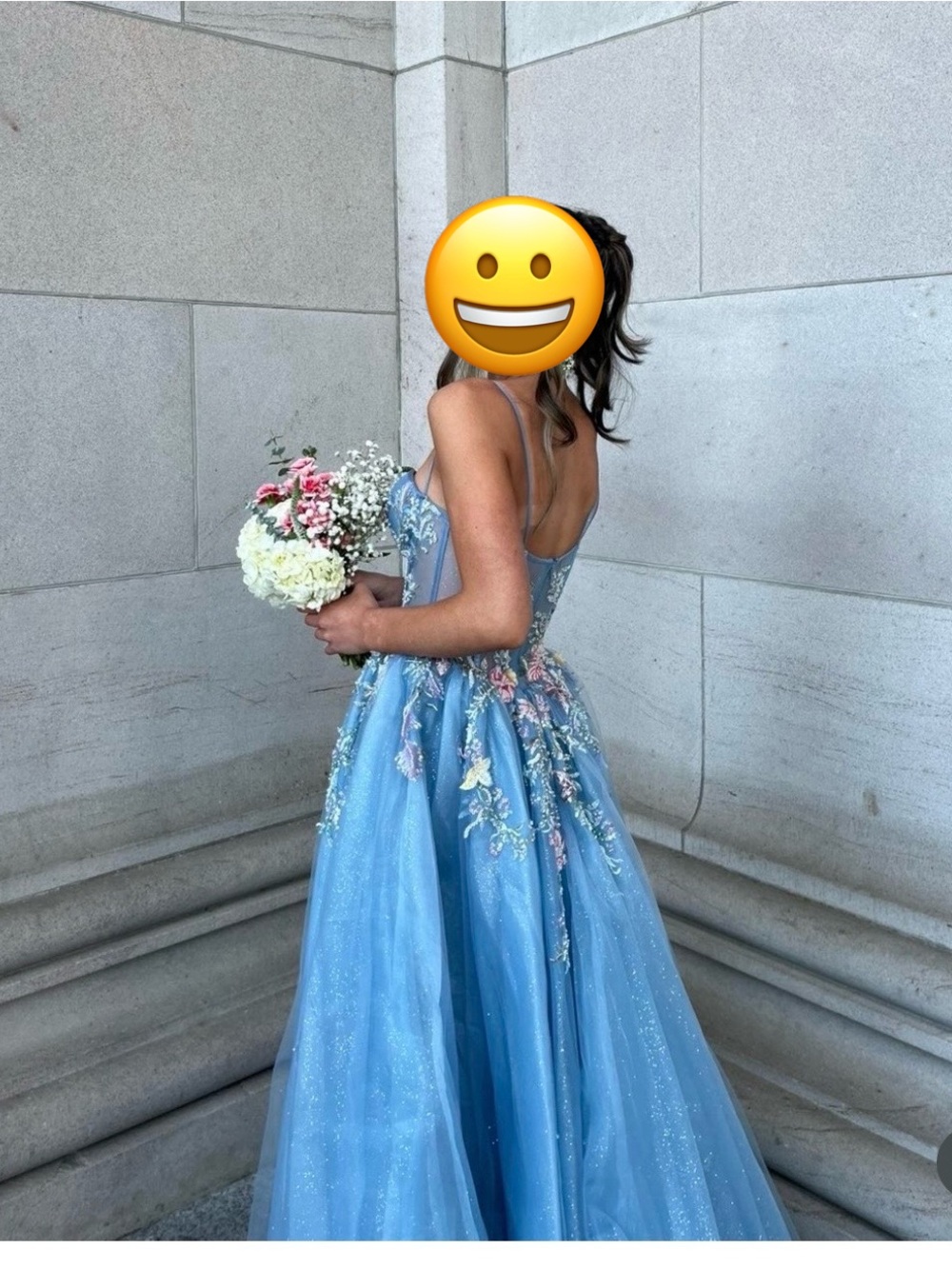Blue Floral Embroidered Tulle Gown